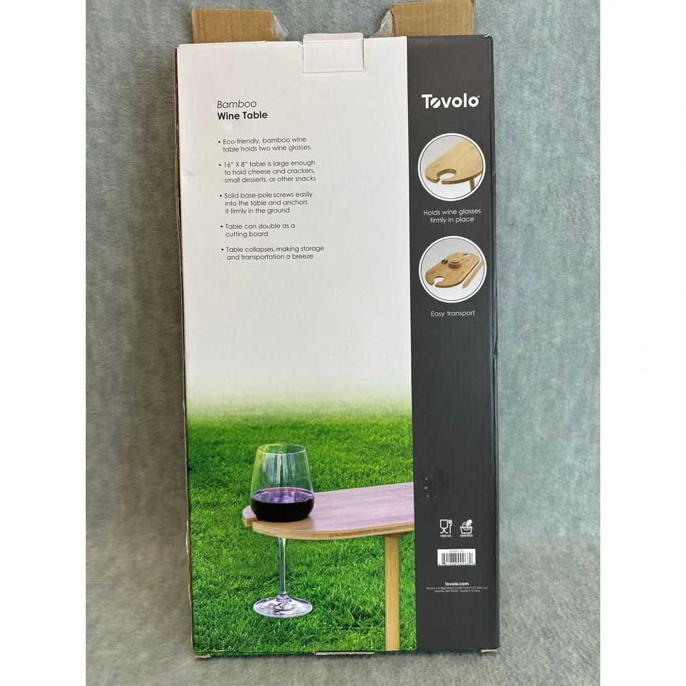 Tovolo Bamboo Wine Table Picnic Outdoor Foldable Wine Glass Holder Cutting Board